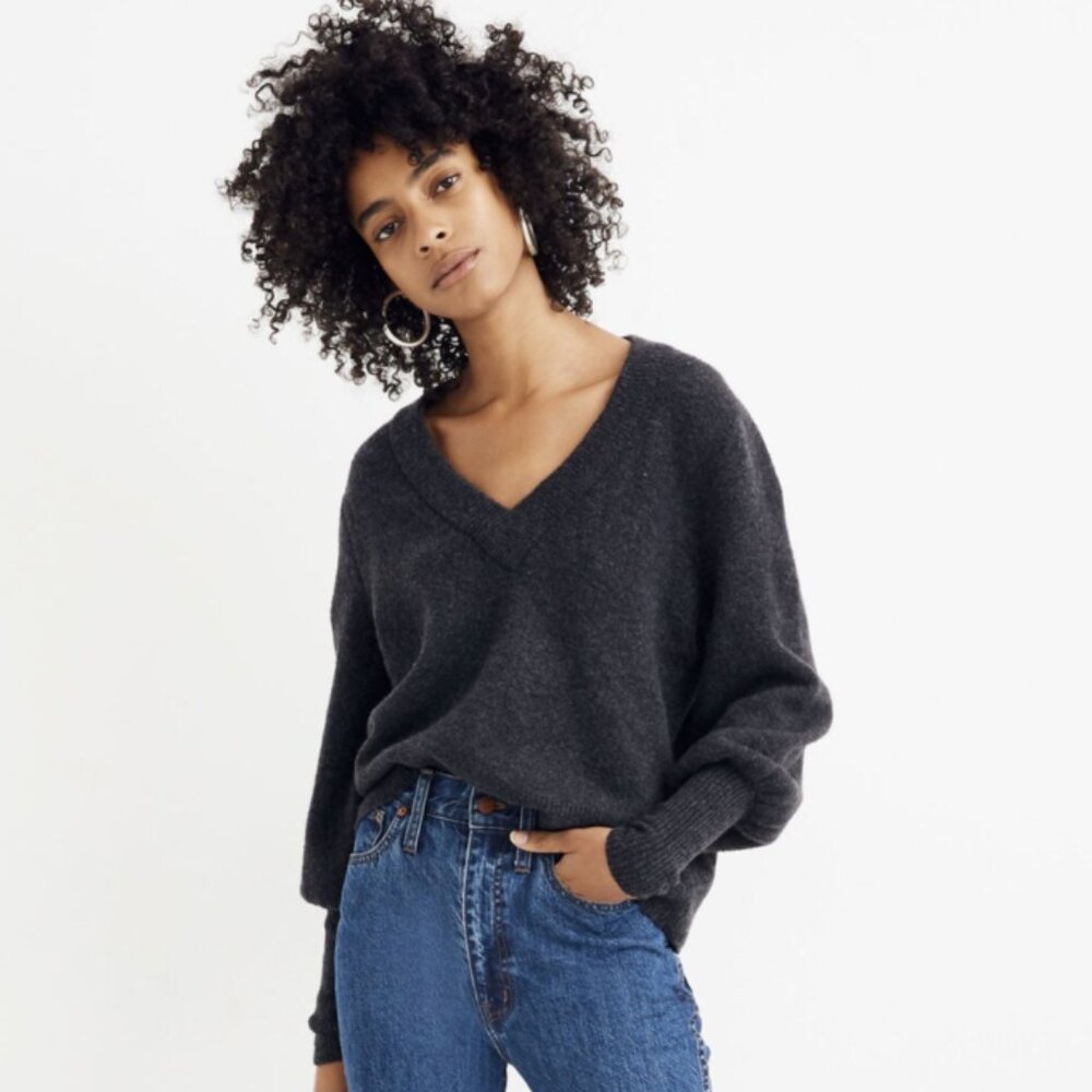 Madewell Dashwood V-Neck Sweater XS Gray Coziest‎ Yarn